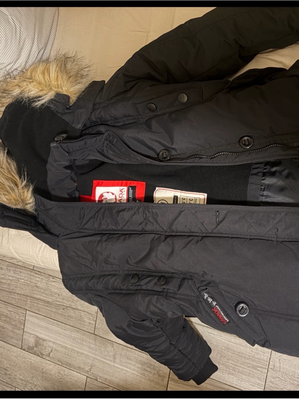 New Black womens Parka Coat with Faux Fur Hood